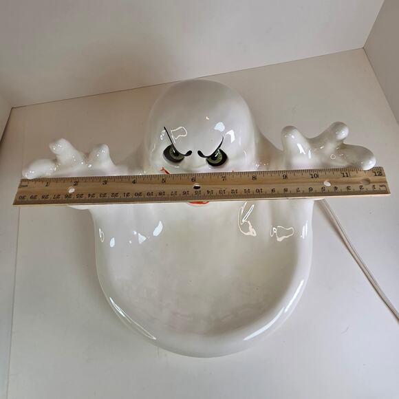 Light-Up Ceramic Ghost Candy Dish Halloween Decor SC Signed 12"x9"x9" - Picture 16 of 16